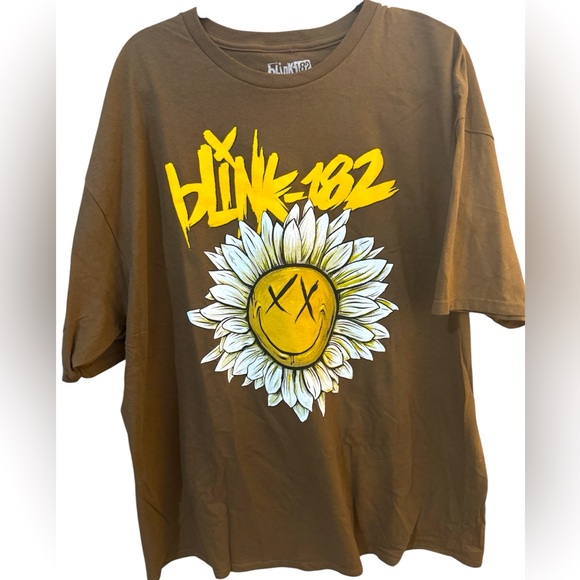 Blink-182 Unisex Brown With Sunflower/Daisy Graphic T-shirt Sz XXL - Picture 1 of 3
